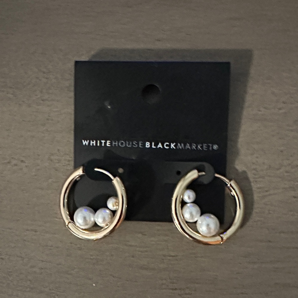 White House Black Market Gold Earrings with Pearls